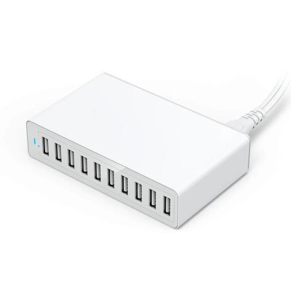 SÍŤOVÝ USB ADAPTÉR S 10 USB VÝSTUPY, 50 WATT