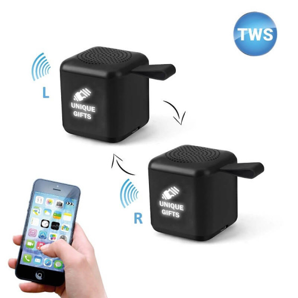 Set 2 kusů mini cube bluetooth reproduktorů s TWS funkcí