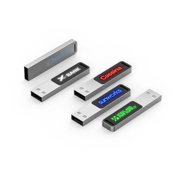 Slim mini kovový USB 2.0 / 3.0 flash disk s LED logem