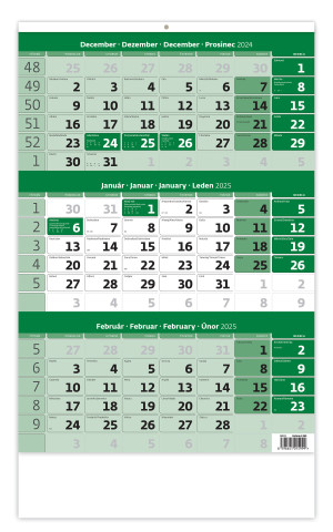 Tříměsíční kalendář zelený se jmenným kalendářiem - Reklamnepredmety