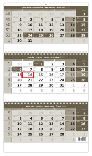 Tříměsíční kalendář šedý se spirálou a se jmenným kalendářiem