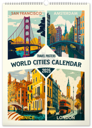 Nástěnný kalendář Cestovatelské plakáty - světová města 2025 - Reklamnepredmety