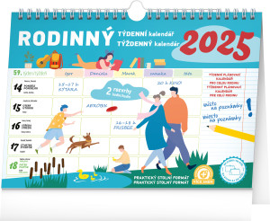 Týdenní rodinný plánovací kalendář s háčkem CZ/SK 2025, 30 × 21 cm - Reklamnepredmety