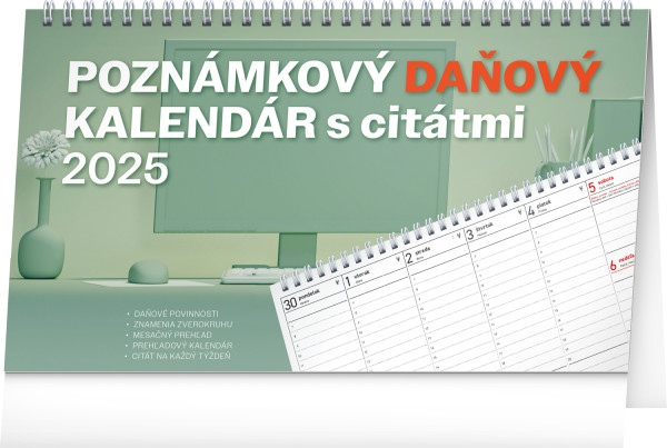 Stolní kalendář Poznámkový daňový s citáty 2025