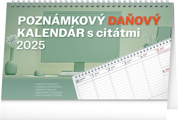 Stolní kalendář Poznámkový daňový s citáty 2025