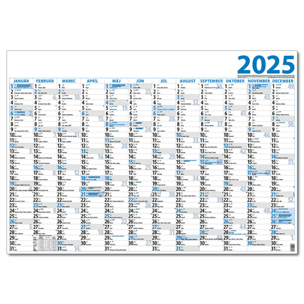 Plánovací jednolistový kalendář 2025