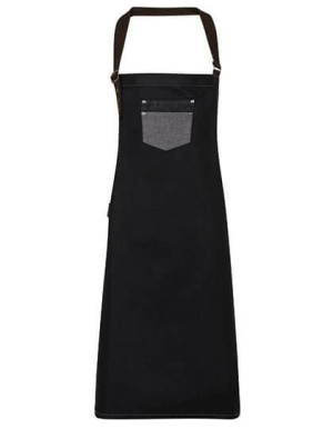 PW136 Division Waxed Look Denim Bib Apron With Faux Leather - Reklamnepredmety