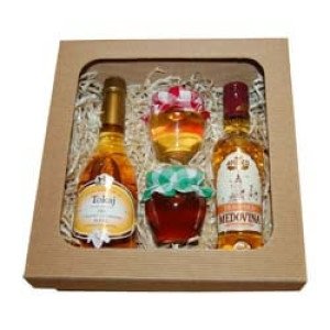 Sada 2x med, medovina, tokajské víno v krabici z vlnité lepenky - Reklamnepredmety
